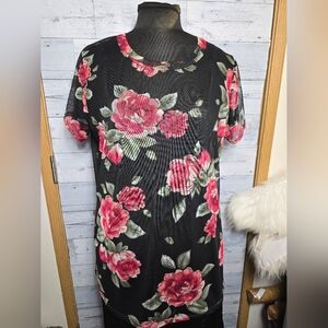 TMG New York Sheer Mesh Floral Short Sleeve Top Sz 3X